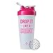 GOMOYO Drop It Like A Squat on BlenderBottle Brand Classic Shaker Cup, 28oz Capacity, Includes BlenderBall Whisk (White/Pink New)