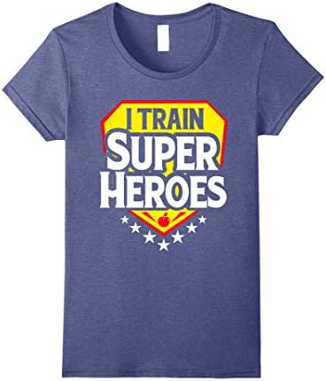 Womens I Train Super Heroes T-Shirt For Teachers Large Heather Blue