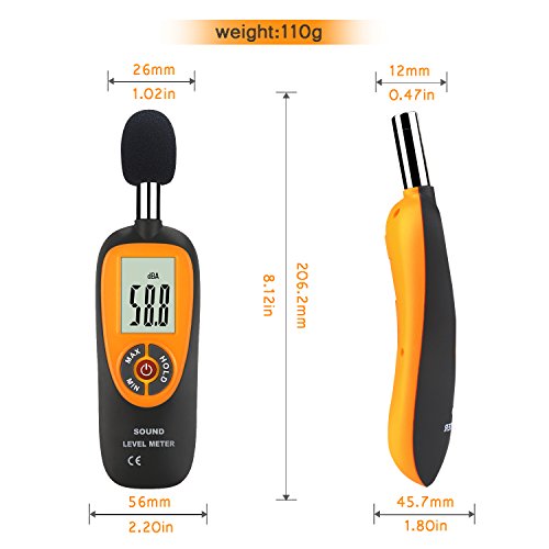 Decibel Meter, Elegant Choise Sound Meter Digital Noise Meter Tester Range 30-130dB(A) with LCD Display(Batteries Included)