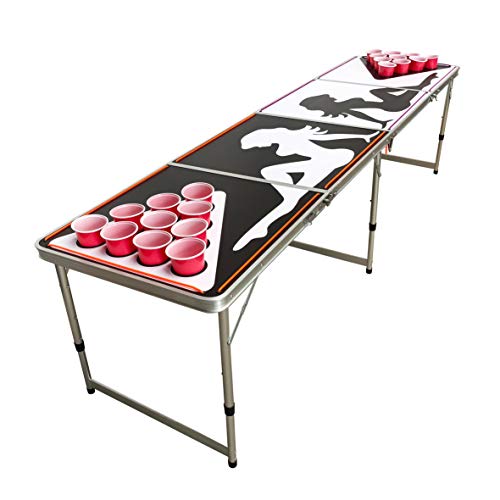 LED Lights Beer Pong Table with Holes for Cups 8' Aluminum Portable Adjustable Folding Indoor Outdoor Tailgate Drinking Party Game Squad Show Girl 01 - Thumbnail 2