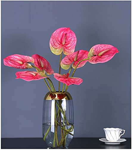 JOSON 6 PCS 27" Simulation Large Artificial Anthurium Lily Flowers Permanent Flower for Home Decoration Bouquet and Green Leaf， Wedding Festival Decoration Flower Arrangement (Pink)