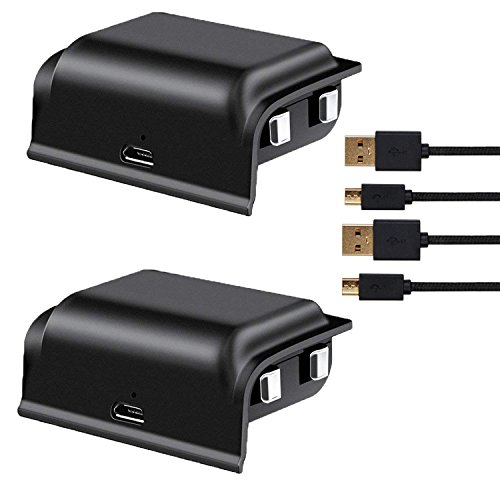 Xbox One Controller Battery Pack TGJOR 1200 mAh Rechargeable Battery (2-Pack) with 10ft USB Charging Cables(2Pcs) for Xbox One/Xbox One S/Xbox One X/Xbox Elite Wireless Controllers(Black)