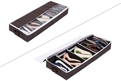Shoe Storage Holder Rack Box Organizer - with Transparent Window and Secure Zipper Closure Under Bed Five Cell Bamboo Charcoal Shoe Organizer Cabinet Holder Closet Storage Breathable Material By XRCM