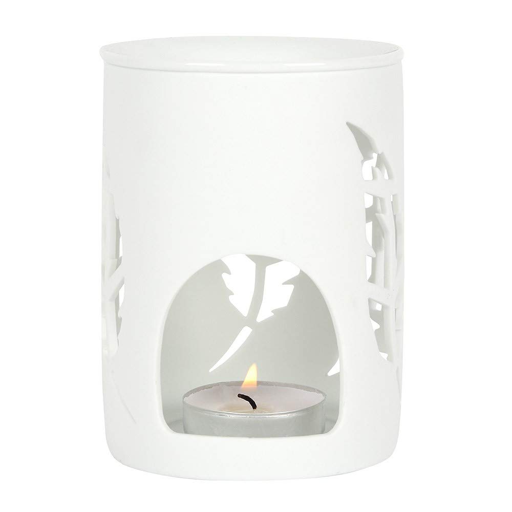 Dashing White Ceramic Feather Cut Out Oil Burner - 12cm x 9cm (1 Pc.) - Luxurious Design, Premium Material, Aromatherapy Accessory - Ideal for Home & Office Decor