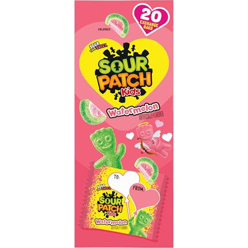 SOUR PATCH KIDS WATERMELON SOFT & CHEWY VALENTINE’S DAY CANDY, 20 SNACK PACKS