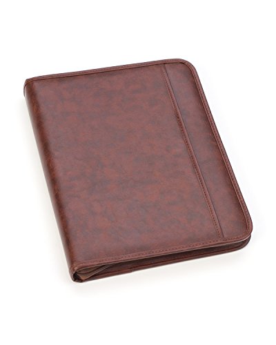 Professional Business Padfolio Portfolio Briefcase Style Organizer Folder Notepad and 4 Ring Binder - Brown Synthetic Leather