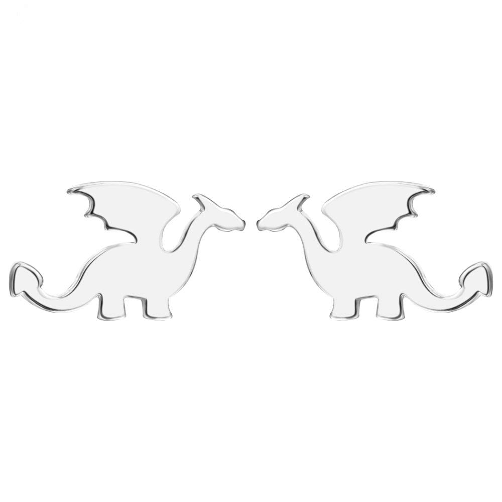 Cute Dinosaurs Earrings Stud for Women Girls Men 925 Sterling Silver Hypoallergenic Tiny Dragon Brontosaurus Cartilage Tragus Post Polished Fashion Jewelry Dainty Gifts for Best Friend (Silver)