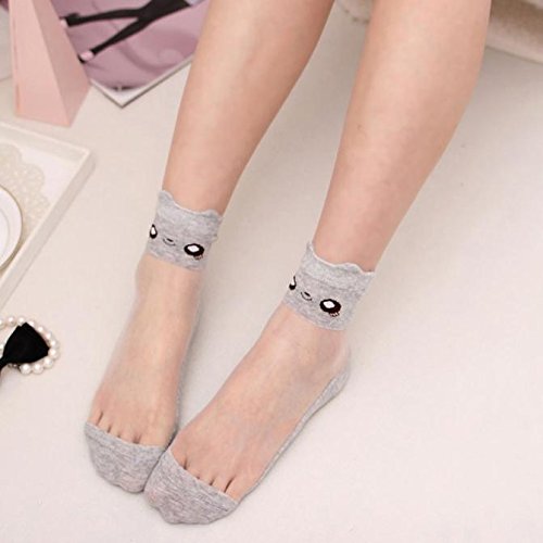 Charberry Women Lace Transparent Crystal Stockings Ultrathin Beautiful Elastic Short Socks (Gray)