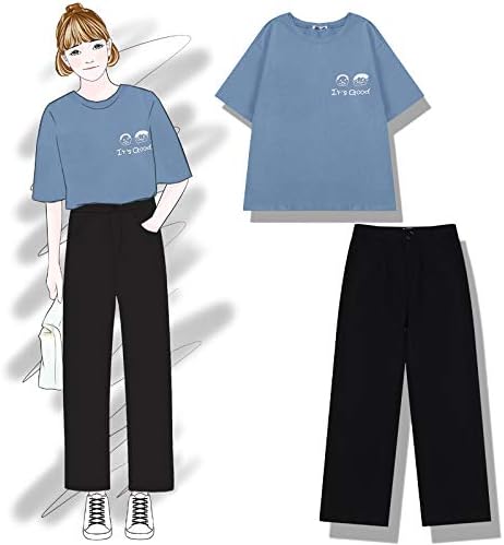 Amazon Co Jp Slofen 夏の 余暇プリントtシャツ半袖 パンツ9ゆるいスーツパンツツーピースセット L 服 ファッション小物