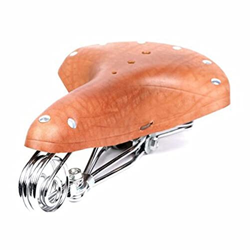 Bicycle Seat, Baceyong Comfortable Bicycle Saddle, Vintage Classic Cowhide Leather Bicycle Seat with Springs (Light Brown)