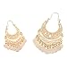 RIAH FASHION Bohemian Chandelier Coin Dangle Earrings - Gypsy Lightweight Filigree Disc Charm Tassel Ethnic Hoops (Curved - Gold)