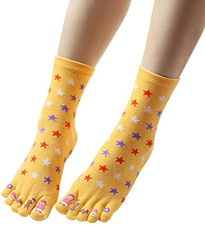 Women Toe Socks Sweet Cartoon Stars Socks Finger Socks 4-Pack (4 Pairs, Yellow)