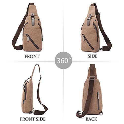 IDAND Sling Bag Water Resistance Crossbody Daypack Casual Canvas Backpack Chest Bag Shoulder Unbalance Gym Fashion Bags Sack Satchel for Men & Women Outdoor Cycling Hiking Travel(Coffee) - Thumbnail 2
