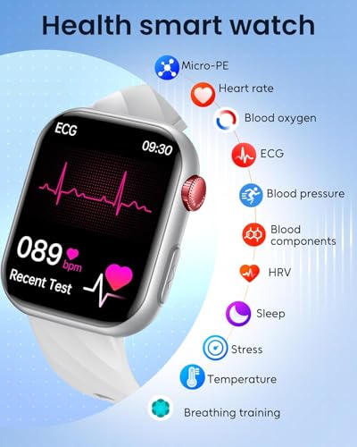 Smartwatch Men's Smart Watch with ECG+HRV: 50 cm AMOLED Smart Watch with Bluetooth Calls Blood Pressure BIM Temperature Bracelet Activity with 24H Sleep Heart Rate Monitor Compatible Android iOS