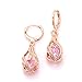 18k Rose Gold Plated Autralian Pink Swarovski Crystal Drop Dangle Hoop Earring