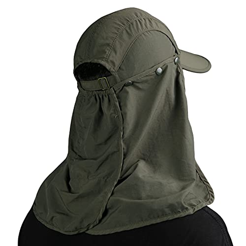 Sireck Fishing Hat Sun Cap, Outdoor UPF 50+ Safari Hat with Removable Neck Flap, Breathable & Sun Protection Hiking Hat Bucket Hats for Men Women (Army Green)
