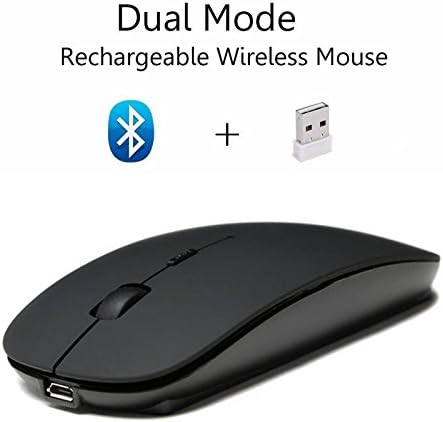 Cliry 2018 New Arrival Wireless 2.4Ghz + Bluetooth 4.0 Dual Mode Rechargeable Mouse 1600 DPI Ultra-thin Ergonomic Portable Optical Charging Best Qulity Mice (Black)