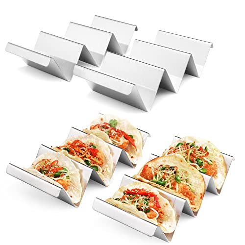 ARTTHOME. Taco Holders 4 Packs - Stainless Steel Taco Stand Rack Tray Style, Oven Safe for Baking, Dishwasher and Grill Safe