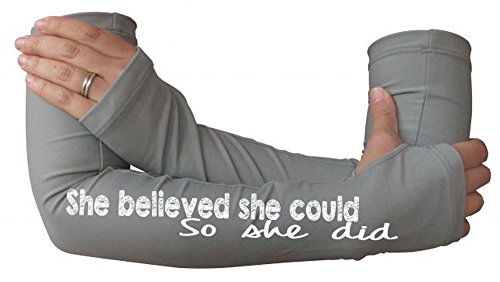 Running Arm Warmer for Women - Compression Sleeves for Runners with Thumbholes - She Believe she Could so she did.