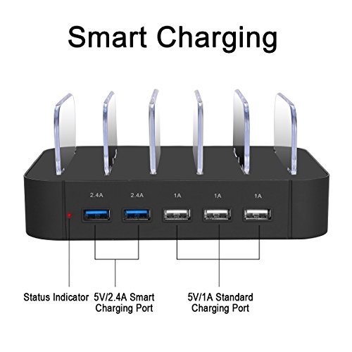 5 Port USB Charging Station Charge Dock Organizer, sanipoe Cell Phone Charger Multi Port Desktop Docking Devices - Compatible with Smartphone, iPad, Samsung Galaxy, and Other Tablets