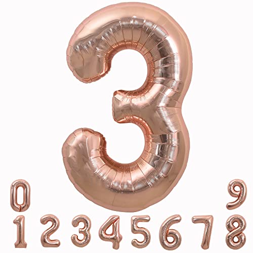 Photo 1 of TONIFUL 40 Inch Rose Gold Large Numbers Balloons 0-9, Number 3 Digital 3 Helium Balloons, Foil Mylar Big Number Balloons for Birthday Party Anniversary Supplies Decoration