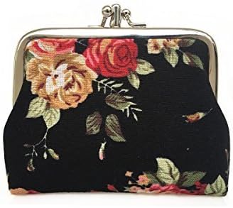 OSHOW Womens Canvas Floral Coin Purse Buckle Clutch Pouch Small Wallet, Black Floral