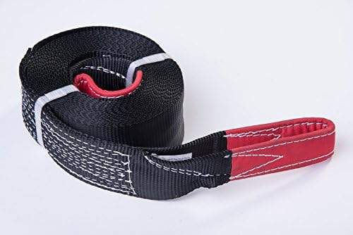 Premium Winch Recovery Tow Strap By Alfa Wheels - 3" x 30' Off-Road Car Truck Snatch Strap - Heavy Duty UV Resistant Polyester - Reinforced Loop Ends - 14,000lb Capacity Black and Red