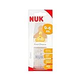 NUK First Choice 120ml Glass Bottle Latex Teat Size 1, 0-6 Months
