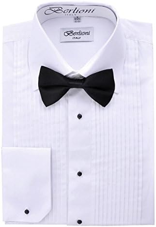 Aslanian Men's Tuxedo Dress Shirt with Lay-Down Collar and Pre-Tied Bow Tie  White at Amazon Men's Clothing store