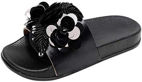 Women's Open Toe Slipper,CSSD Ladies's Flat Anti-Slip Bath Slipper Shower Shoes Round Head Slipper (5.5, Black)
