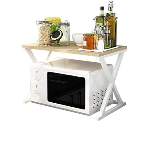キッチンバスルームシェルフ 開催中 電子レンジオーブンラック2層ホワイトとライトウォールナットカラーキッチン収納調味料棚フロアマウント炊飯器ブラケット