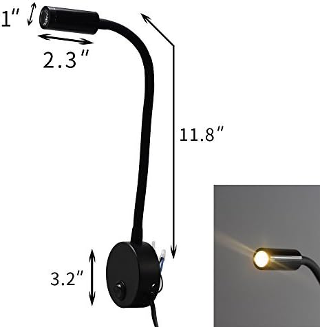 LEDneighbor Black Bed LED Lighting Flexible with Switch and 120V AC Plug Suit for Bedside Reading Laptop Local Lighting Warm White