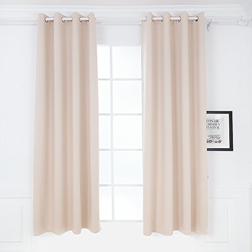 Dream Art Anti Mite Super Soft Thermal Insulated Curtain/Drape for Nursery,Children Kids Bedroom Eyelet Blackout Curtains for Living room Energy Saving Noise Reducing (132 * 241cm, Beige-2pcs)