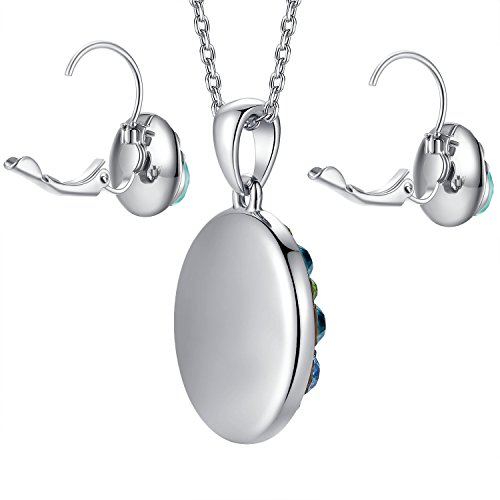 [Presented by Miss New York] Leafael "Ocean Bubble" Made with Swarovski Crystals Multi-stone Green & Opal Color Pendant Necklace Earrings Jewelry Set, Silver-tone, 18 + 2", Nickel/Lead Free, Gift Box - Thumbnail 5