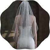 Cliory White Pearl Bride Veil Pearl Wedding Bridal Veil Short Wedding Veil Comb Bride Veil Bachelorette Party Veils for Women Wedding