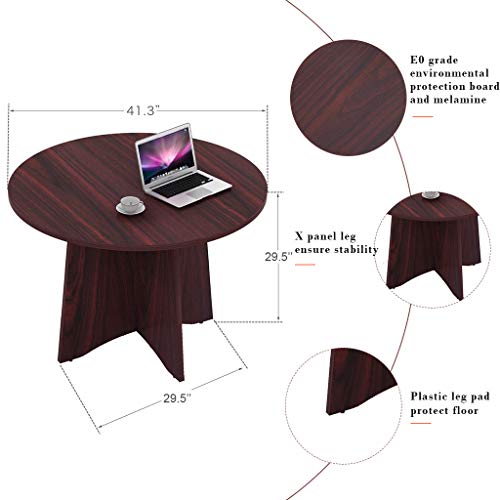 Sunon 41.3'' Dia Round Conference Table with X-Shaped Wood Panel Small Dining Table (Mahogany)