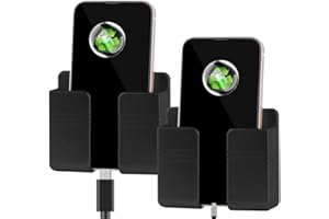 Wall Mount Cell Phone Holder, Bedside Phone Stand with Charging Port, 9.5 cm x 7.8 cm, Set of 2 (Black)