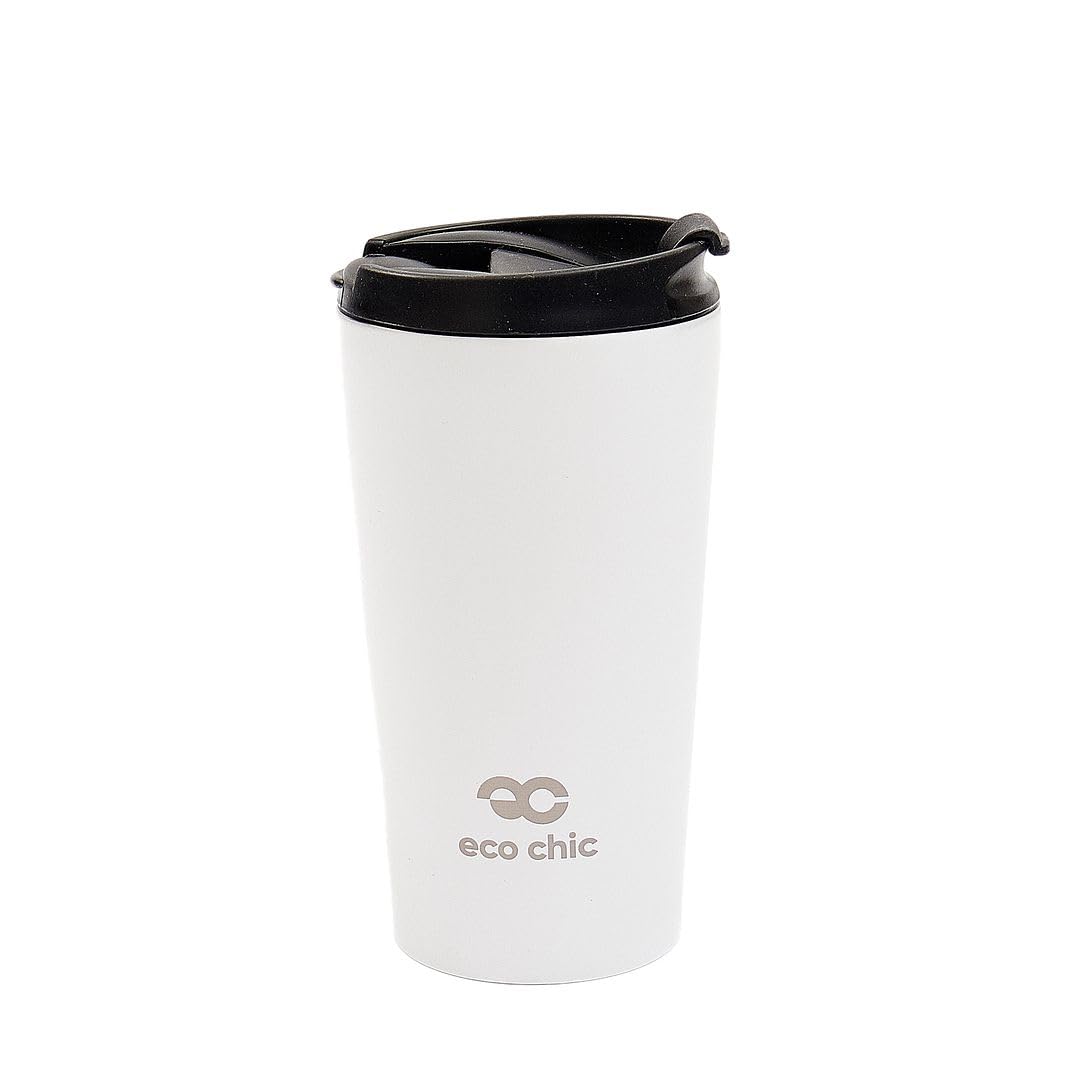 ECO CHIC Reusable Thermal Coffee Cup Stainless Steel Leakproof Insulated 330ml Travel Mug (Solid White)