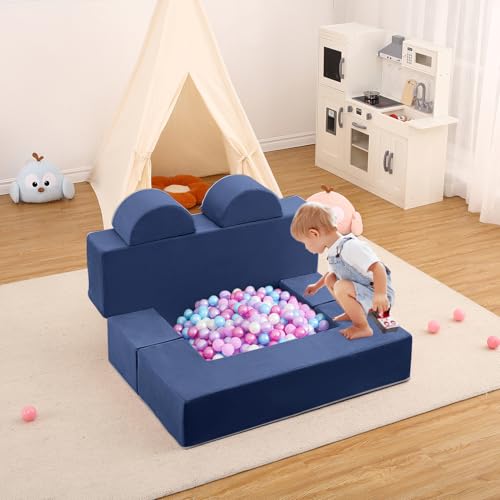 Garvee 6-Piece Modular Kids Play Couch, Convertible Toddler Foam Sofa Set with Removable Washable Cover, Soft Polyester Velvet Stackable Children's Furniture for Playroom Bedroom Indoor Playground