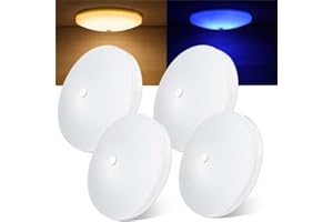 Obeaming 4 Pack RV Interior Ceiling Dome Light 4.5 Inch, Press Dimmer Switch & Blue Nightlight,12V Dimmable Puck Light for Motorhome Trailer Fifth Wheel Truck Coach Enclosed Trailer(3000K)