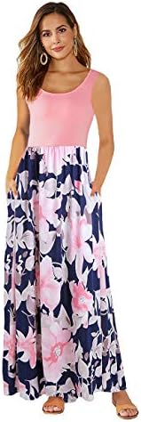 Women's Maxi Dress Floral Printed Autumn 3/4 Sleeve Casual Tunic Long Maxi Dress