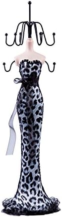 Cheetah Print Dress Doll Jewelry Stand, White 15"