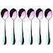 Cindick Stainless Steel Colorful Rainbow Tea Spoons, 6 Inch Metal Round Dessert Mixing Stirring Coffee Spoon, Ice Cream Cocktail Soup Tableware Spoons, Mirror Polish, Set of 6