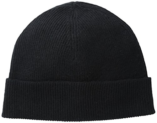Phenix Cashmere Men's Half Cardigan Rib Knit Cuff Hat, Black, One Size