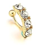 14K Gold Plated Belly Button Ring with Crystal