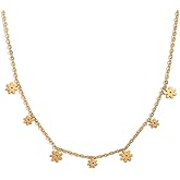 RUOXITIA Exquisite 18K gold-plated stainless steel necklace, small round butterfly Daisy pendant, adjustable length, small and fashionable for ladies