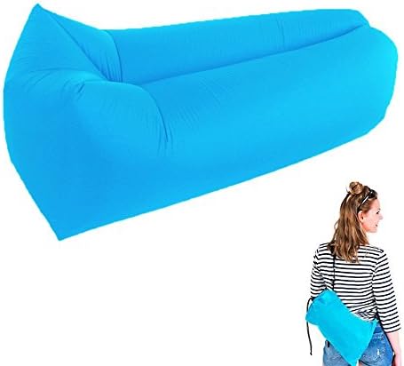 TDH Inflatable Lounger Couch, Outdoor Blow Up Lounge Chair with Carrying Bag for Travelling, Camping (Blue)
