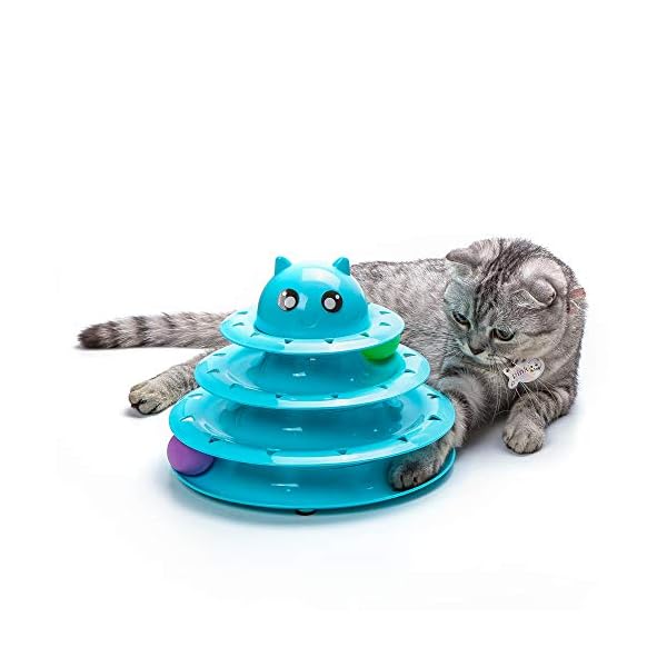 Vealind-Pet-Interactive-Fun-Roller-Exerciser-3-Level-Cat-Teaser-Ball-Toy-with-3-Colorful-BallsBlue Vealind Pet Interactive Fun Roller Exerciser 3 Level Cat Teaser Ball Toy with 3 Colorful Balls(Blue)