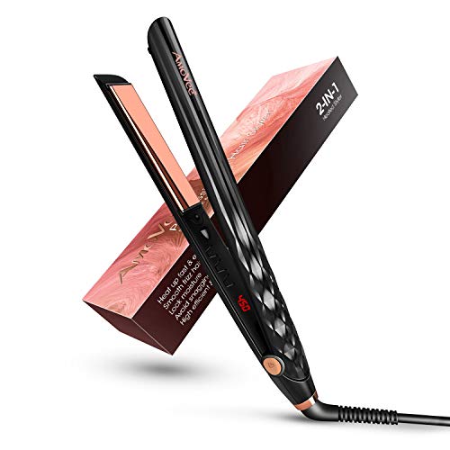 AmoVee Pro Hair Straightener 2 in 1 Flat Iron Curling Iron with Adjustable Temperature for All Hair Types, 1 Inch, Comes with Hair Comb & Clips