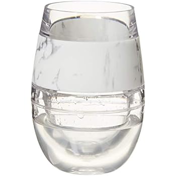 Host 1043 Freeze Stemless Red & White Wine Tumbler Cups, Insulated Plastic Glass, Set of 1, 9 oz, Marble Silicone Band